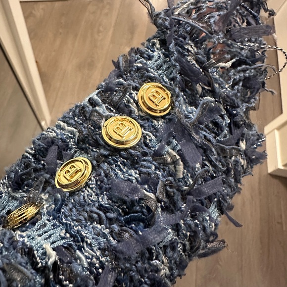 Balmain Beautiful multicolour blue tweed and fringe blazer! - Picture 4 of 11